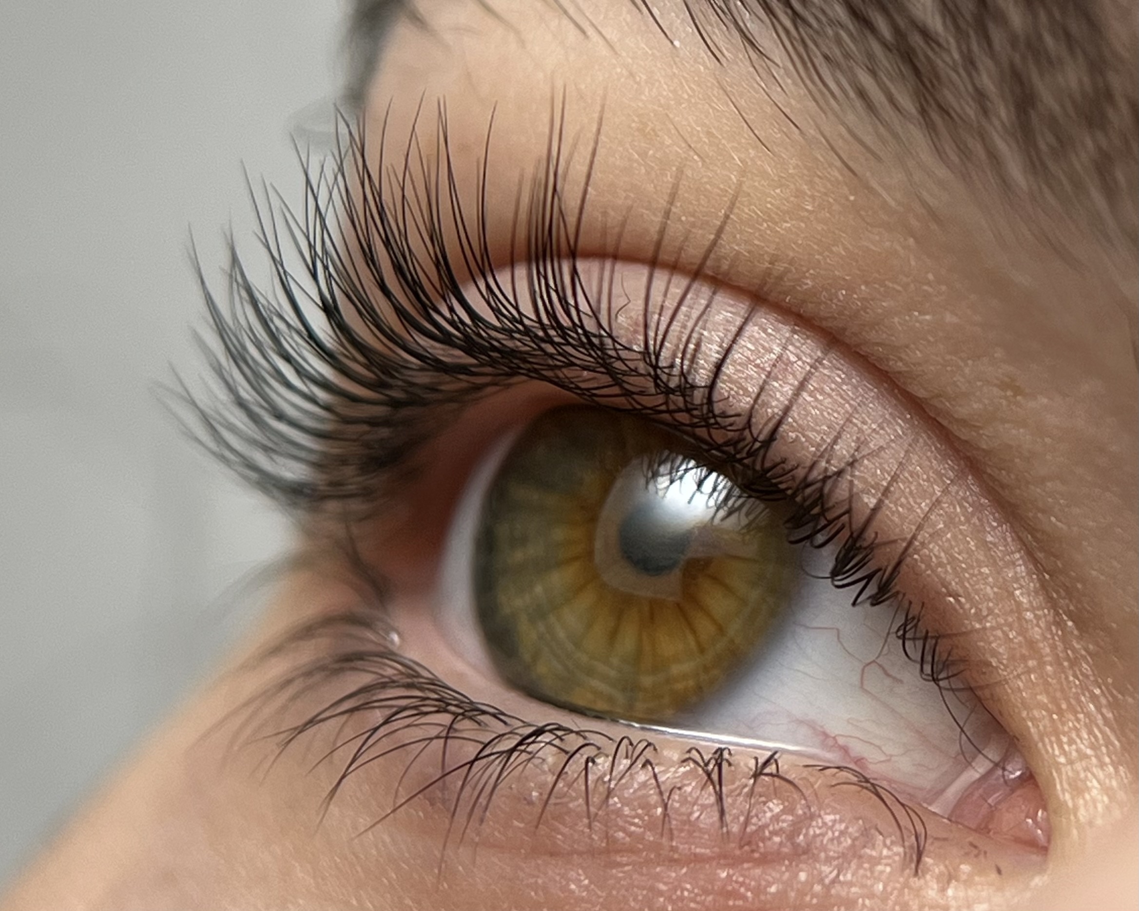 Natürliches Lash Lifting Ergebnis - grün-haselnussbraunes Auge
